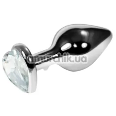 Анальная пробка с кристаллом SWAROVSKI Rosebud Heart Plug Clear, серебристая - Фото №1