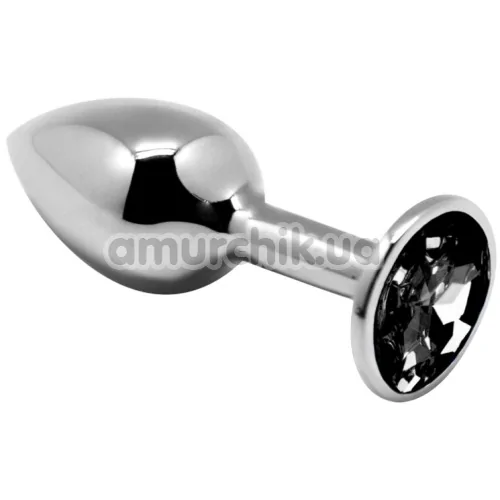 Анальна пробка з чорним кристалом Alive Anal Pleasure Mini Metal Butt Plug L, срібна - Фото №1