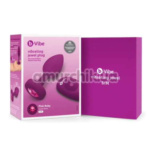 Анальна пробка з вібрацією B-Vibe Vibrating Jewel Plug S/M, малинова