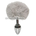 Анальна пробка з сірим хвостиком Alume Metal Plug With Tail S, срібна - Фото №1