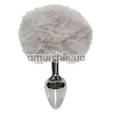 Анальная пробка с серым хвостиком Alume Metal Plug With Tail S, серебряная - Фото №1