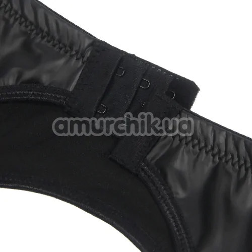 Комплект Star Night Faux Leather Set, черный: трусики-стринги + пояс для чулок