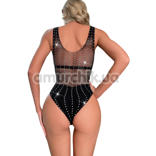 Боди Star Night Mesh Rhinestone Lines Bodysuit, черное