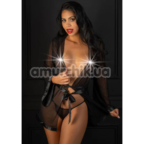 Комплект Daring Intimates Sheer Kimono and String, черный: пеньюар + трусики-стринги