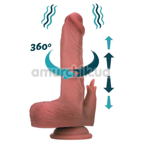 Вібратор з поштовхами, ротацією і підігрівом Natural Play Thrusting Dildo With Swing Motion And Heating D7, тілесний