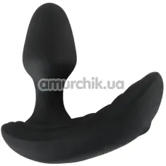 Анальная пробка с вибрацией и увеличивающейся головкой Inflatable + Remote Controlled Butt Plug, черная - Фото №1