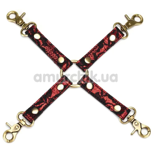 Ремінці для фіксаторів Liebe Seele Victorian Garden Lace and Vegan Leather Hog Tie with Clips, червоно-чорні - Фото №1