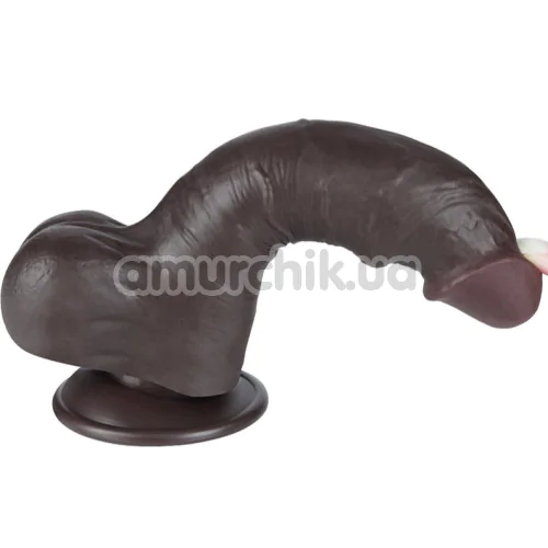 Фаллоимитатор Sliding-Skin Dual Layer Dong 8 с мошонкой, коричневый