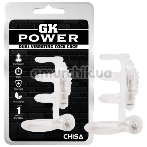 Насадка на пенис с вибрацией GK Power Dual Vibrating Cock Cage, прозрачная