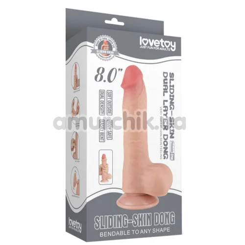 Фаллоимитатор Sliding-Skin Dual Layer Dong 8 с мошонкой, телесный