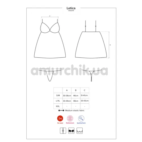 Комплект Obsessive Letica, черный: пеньюар + трусики-стринги