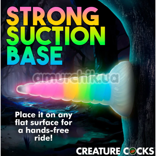 Фаллоимитатор Creature Cocks Uni-Glow Glow-in-the-Dark Rainbow Silicone Dildo, разноцветный