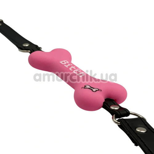 Кляп DS Fetish Mouth Bone Gag Bitch, рожево-чорний