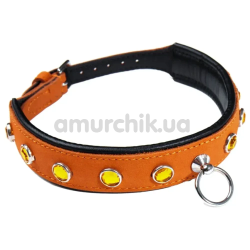 Ошейник DS Fetish Leather Collar Jewel, оранжевый - Фото №1