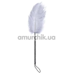 Перышко для ласк DS Fetish Feather Tickler With Long Handle, серое - Фото №1