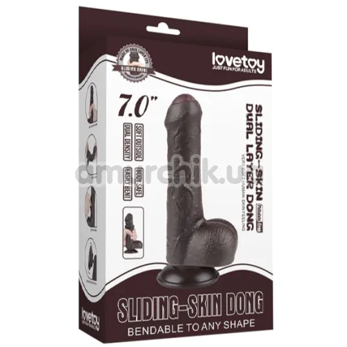 Фаллоимитатор Sliding-Skin Dual Layer Dong 7 с закрытой головкой, коричневый