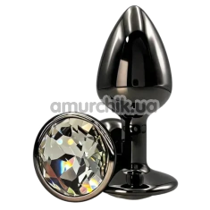 Анальна пробка з прозорим кристалом Alume Metal Plug S, чорна - Фото №1