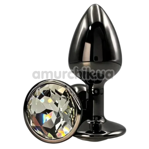 Анальная пробка с прозрачным кристаллом Alume Metal Plug S, черная - Фото №1