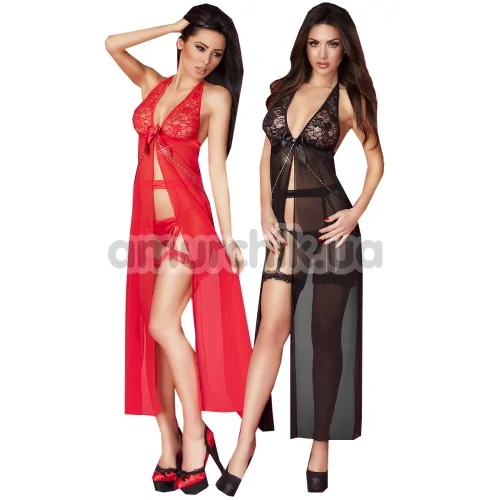 Комплект Chilirose (модель CR-3585) черный: пеньюар + трусики-стринги + пояс с подвязками
