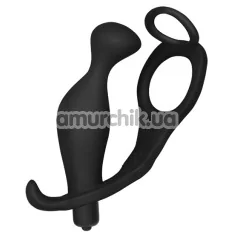 Анальна пробка з ерекційним кільцем і вібрацією Ass-Rasca Prostate Plug Combo, чорна - Фото №1