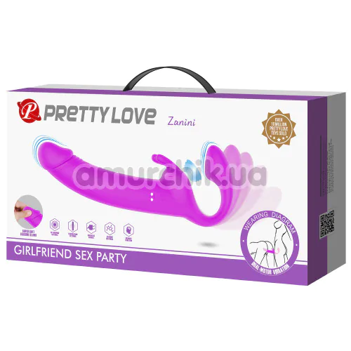 Безремневой страпон с вибрацией и пульсацией Pretty Love Zanini, розовый