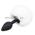 Анальная пробка с белым хвостиком Honey Bunny Tail, черная - Фото №1