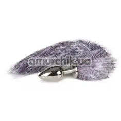 Анальная пробка с серым лисьим хвостиком Easy Toys Fox Tail Plug L, серебряная - Фото №1