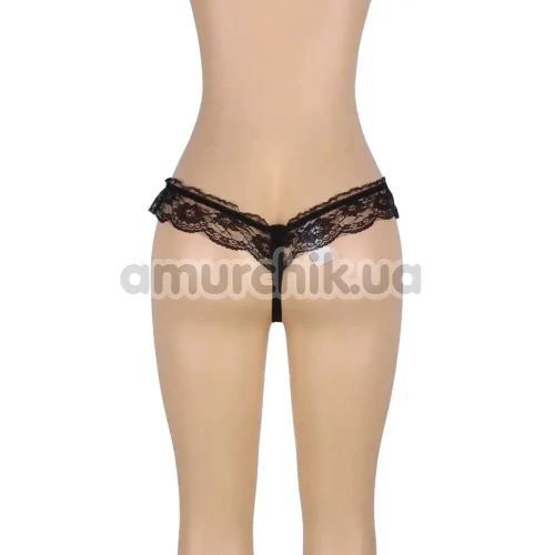 Трусики-стрінги Star Night Open Crotch Lace Ruffles Panties With Pearl, чорні