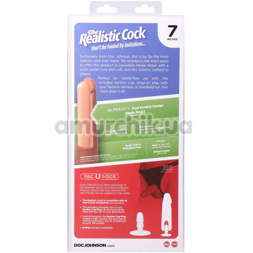 Фаллоимитатор Doc Johnson The Realistic Cock 7, светло-коричневый