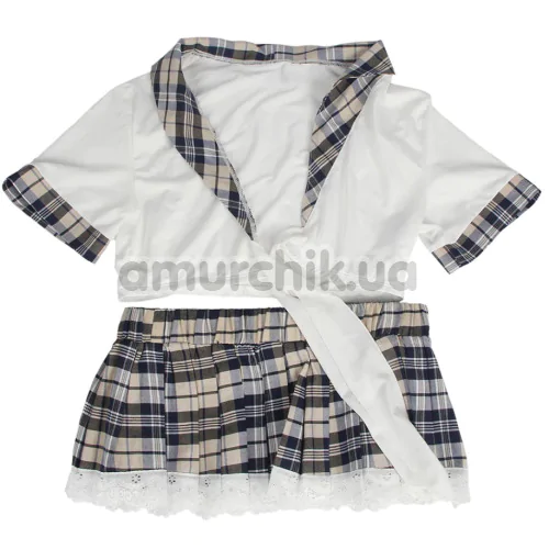 Костюм школярки Star Night Crop Top Plaid Skirt Schoolgirl Costume Set, білий: топ + спідниця