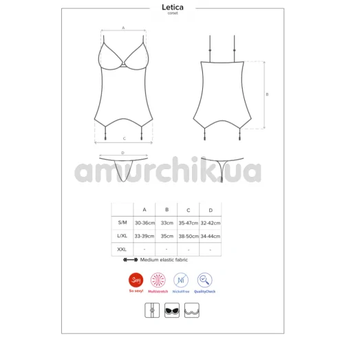 Комплект Obsessive Letica, черный: корсет + трусики-стринги