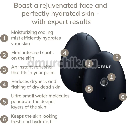 Увлажнитель для кожи лица Geske Facial Hydration Refresher 4 in 1 Oval, черный