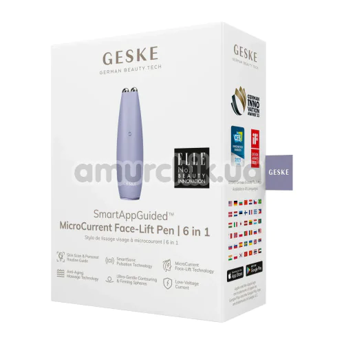 Микротоковая ручка для подтяжки кожи лица Geske MicroCurrent Face-Lift Pen 6 in 1, сиреневая