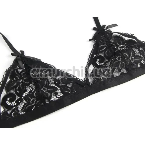 Комплект Star Night Lacie Heart Set, чорний: бюстгальтер + трусики-стрінги + пояс для панчіх