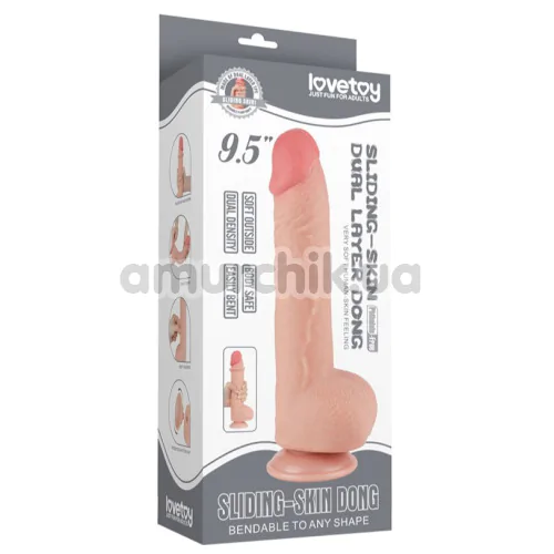 Фаллоимитатор Sliding-Skin Dual Layer Dong 9.5 с мошонкой, телесный
