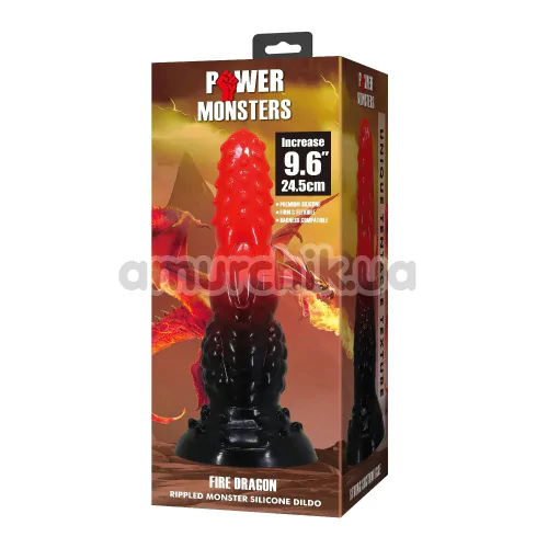 Фалоімітатор Power Monsters Fire Dragon, червоно-чорний