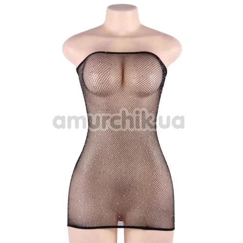 Платье Star Night Fishnet Off-The-Shoulder Solid Rhinestone Dress, черное