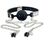 Кляп з затискачами для сосків Bondage Fetish Breathable Ball Gag With Nipple Clamp, чорний - Фото №1