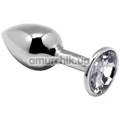 Анальная пробка с прозрачным кристаллом Alive Anal Pleasure Mini Metal Butt Plug M, серебряная - Фото №1