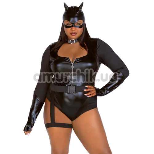 Костюм кошечки Leg Avenue Fierce Feline, черный: боди + маска + пояс с гартером