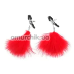 Затискачі для сосків з червоними пір'їнками DS Fetish Nipple Clamps, срібні - Фото №1