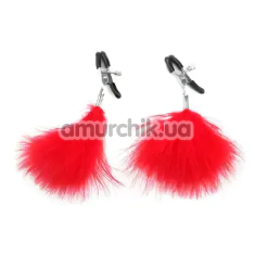 Зажимы для сосков с красными перышками DS Fetish Nipple Clamps, серебряные - Фото №1