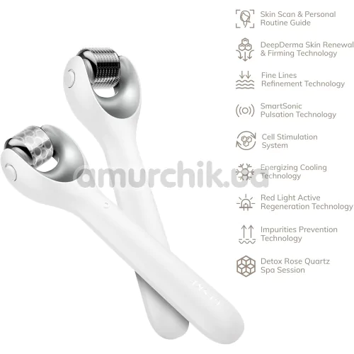 Массажер-роллер для лица с микроиглами Geske MicroNeedle Face Roller 9 in 1, белый
