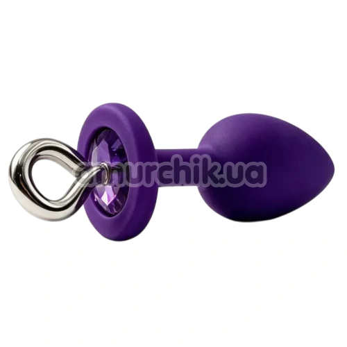 Анальная пробка с фиолетовым кристаллом Alume Silicone Hook Plug S, фиолетовая - Фото №1