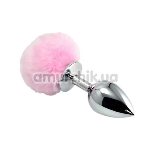 Анальная пробка с розовым хвостиком Loveshop Large Silver Plug, серебряная