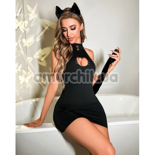 Костюм кошечки Star Night Cat Dress Set, черный: платье + трусики-стринги + ушки