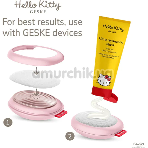 Ультразвуковой массажер-маска для лица Geske Sonic Warm & Cool Mask 8 in 1 - Hello Kitty, розовый