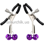Зажимы для сосков DS Fetish Metal Nipple Clamps With Two Bells, фиолетовые - Фото №1