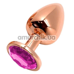 Анальна пробка з рожевим кристалом Wooomy Tralalo Metal Plug M, золота - Фото №1