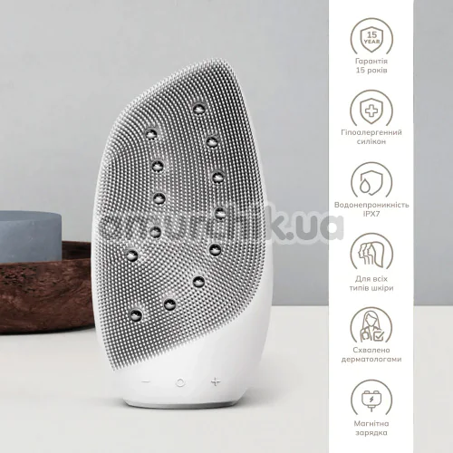 Щетка для лица Geske Sonic Thermo Facial Brush & Face-Lifter 8 in 1, белая